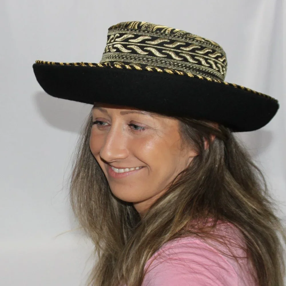 Vintage Dasha 100% Wool Black & Gold Hat
